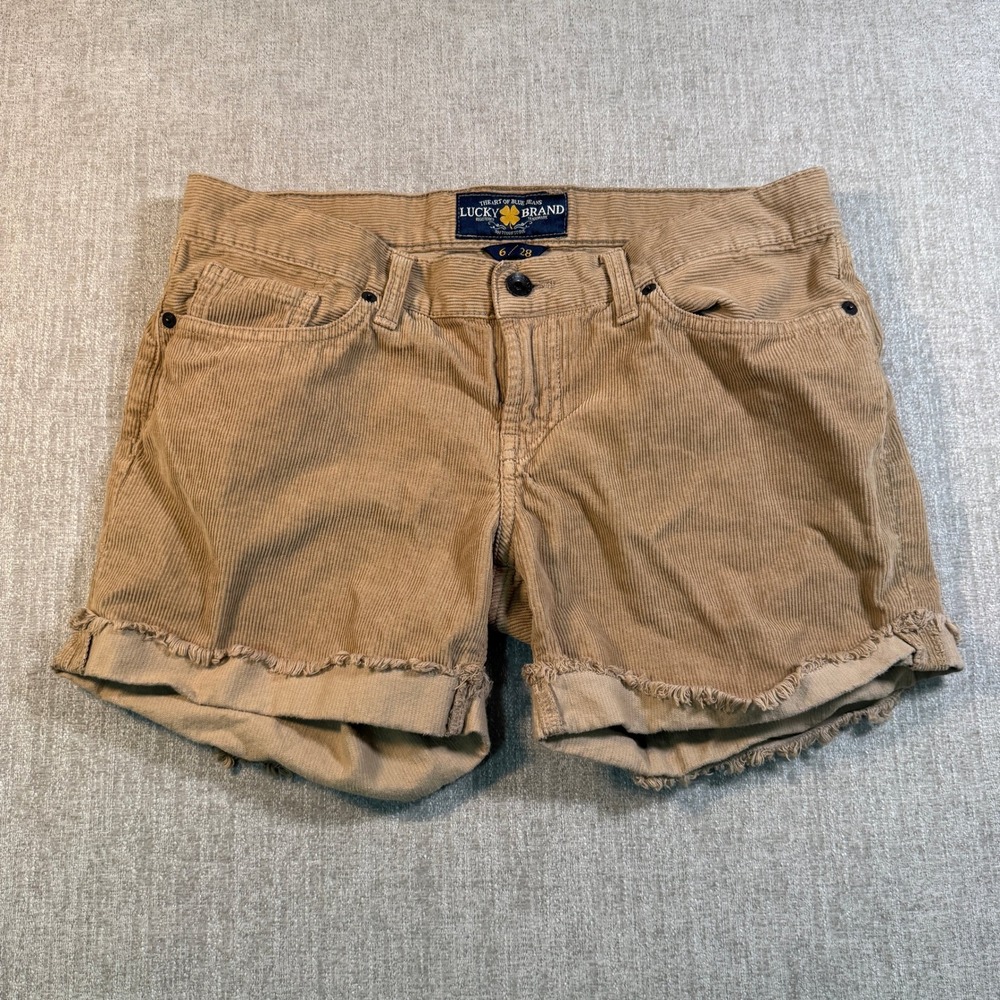 Lucky Brand Tan Corduroy Frayed Hem Shorts Womens 6 28 Khaki Cotton Low Rise